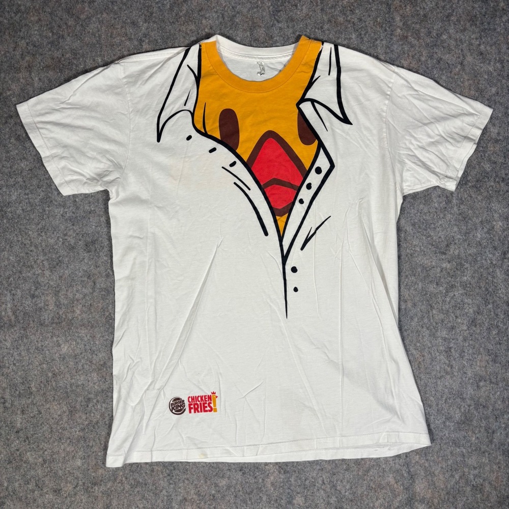 Burger King Chicken Fries T-Shirt Mens Large White Unleash The Chicken Promo Tee